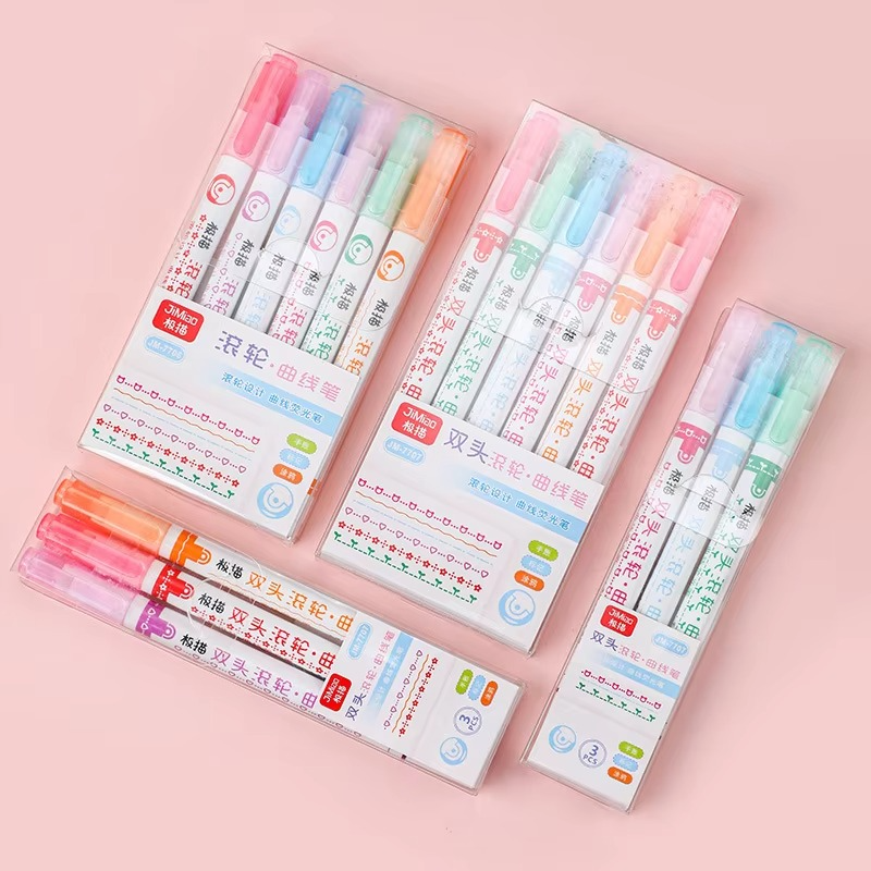 6 Roller Dual Tip Double Side Fine Line Colored Curve Pens Images